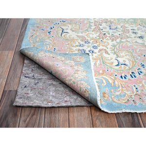 12'x12' Baby Blue, Antique Persian Kerman, Even Wear, Clean And Soft, Sides And Ends Professionally Secured, Hand Knotted, 100% Wool, Square, Oriental Rug FWR8244