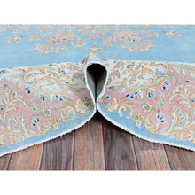 Load image into Gallery viewer, 12&#39;x12&#39; Baby Blue, Antique Persian Kerman, Even Wear, Clean And Soft, Sides And Ends Professionally Secured, Hand Knotted, 100% Wool, Square, Oriental Rug FWR8244