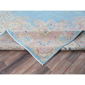 12'x12' Baby Blue, Antique Persian Kerman, Even Wear, Clean And Soft, Sides And Ends Professionally Secured, Hand Knotted, 100% Wool, Square, Oriental Rug FWR8244