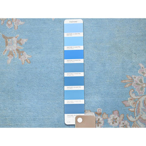12'x12' Baby Blue, Antique Persian Kerman, Even Wear, Clean And Soft, Sides And Ends Professionally Secured, Hand Knotted, 100% Wool, Square, Oriental Rug FWR8244