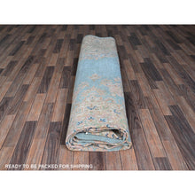 Load image into Gallery viewer, 12&#39;x12&#39; Baby Blue, Antique Persian Kerman, Even Wear, Clean And Soft, Sides And Ends Professionally Secured, Hand Knotted, 100% Wool, Square, Oriental Rug FWR8244