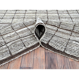 12'6"x15' Porcelain White, Moroccan Weave With Box Design, Textured Pile, Tone On Tone, Undyed Natural Wool, Hand Knotted, Oversized, Oriental Rug FWR8250