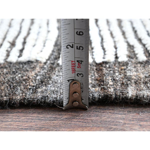 12'6"x15' Porcelain White, Moroccan Weave With Box Design, Textured Pile, Tone On Tone, Undyed Natural Wool, Hand Knotted, Oversized, Oriental Rug FWR8250
