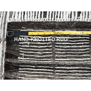 12'6"x15' Porcelain White, Moroccan Weave With Box Design, Textured Pile, Tone On Tone, Undyed Natural Wool, Hand Knotted, Oversized, Oriental Rug FWR8250
