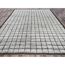 Load image into Gallery viewer, 9&#39;7&quot;x11&#39;8&quot; Snow White, Moroccan Weave With Grid Design, Tone On Tone, Textured Pile, Undyed Natural Wool, Hand Knotted, Oriental Rug FWR8256