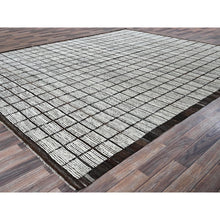 Load image into Gallery viewer, 9&#39;7&quot;x11&#39;8&quot; Snow White, Moroccan Weave With Grid Design, Tone On Tone, Textured Pile, Undyed Natural Wool, Hand Knotted, Oriental Rug FWR8256