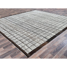 Load image into Gallery viewer, 8&#39;9&quot;x9&#39;10&quot; Daisy White, Moroccan Weave With Box Design, Textured Pile, Tone On Tone, Undyed Natural Wool, Hand Knotted, Squarish, Oriental Rug FWR8268