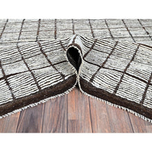 Load image into Gallery viewer, 8&#39;9&quot;x9&#39;10&quot; Daisy White, Moroccan Weave With Box Design, Textured Pile, Tone On Tone, Undyed Natural Wool, Hand Knotted, Squarish, Oriental Rug FWR8268