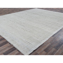 Load image into Gallery viewer, 9&#39;1&quot;x12&#39; Chiffon White, Moroccan Weave With Box Design, Textured Pile, Tone On Tone, Undyed Natural Wool, Hand Knotted, Oriental Rug FWR8274