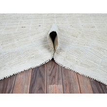 Load image into Gallery viewer, 9&#39;1&quot;x12&#39; Chiffon White, Moroccan Weave With Box Design, Textured Pile, Tone On Tone, Undyed Natural Wool, Hand Knotted, Oriental Rug FWR8274