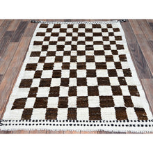 Load image into Gallery viewer, 2&#39;10&quot;x4&#39;9&quot; Chocolate Brown And Ivory, Moroccan Weave With Box Design, Textured Pile, Tone On Tone, Undyed Natural Wool, Hand Knotted, Oriental Rug FWR8280