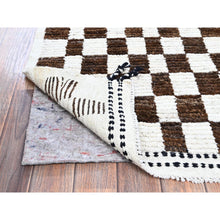 Load image into Gallery viewer, 2&#39;10&quot;x4&#39;9&quot; Chocolate Brown And Ivory, Moroccan Weave With Box Design, Textured Pile, Tone On Tone, Undyed Natural Wool, Hand Knotted, Oriental Rug FWR8280