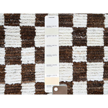 Load image into Gallery viewer, 2&#39;10&quot;x4&#39;9&quot; Chocolate Brown And Ivory, Moroccan Weave With Box Design, Textured Pile, Tone On Tone, Undyed Natural Wool, Hand Knotted, Oriental Rug FWR8280