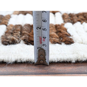 2'10"x4'9" Chocolate Brown And Ivory, Moroccan Weave With Box Design, Textured Pile, Tone On Tone, Undyed Natural Wool, Hand Knotted, Oriental Rug FWR8280