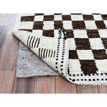 Load image into Gallery viewer, 2&#39;10&quot;x4&#39;10&quot; Chocolate Brown And Ivory, Moroccan Weave With Squares Design, Tone On Tone, Textured Pile, Undyed Natural Wool, Hand Knotted, Oriental Rug FWR8286