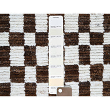 Load image into Gallery viewer, 2&#39;10&quot;x4&#39;10&quot; Chocolate Brown And Ivory, Moroccan Weave With Squares Design, Tone On Tone, Textured Pile, Undyed Natural Wool, Hand Knotted, Oriental Rug FWR8286