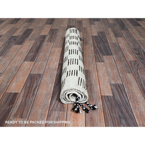 2'10"x4'10" Chocolate Brown And Ivory, Moroccan Weave With Squares Design, Tone On Tone, Textured Pile, Undyed Natural Wool, Hand Knotted, Oriental Rug FWR8286