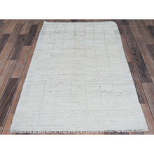 Load image into Gallery viewer, 3&#39;x5&#39; Alabaster White, Moroccan Weave With Grid Design, Tone On Tone, Undyed Natural Wool, Textured Pile, Hand Knotted, Oriental Rug FWR8292