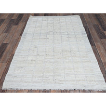 Load image into Gallery viewer, 3&#39;x5&#39; Chiffon White, Moroccan Weave With Box Design, Textured Pile, Tone On Tone, Undyed Natural Wool, Hand Knotted, Oriental Rug FWR8298