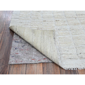 3'x5' Chiffon White, Moroccan Weave With Box Design, Textured Pile, Tone On Tone, Undyed Natural Wool, Hand Knotted, Oriental Rug FWR8298