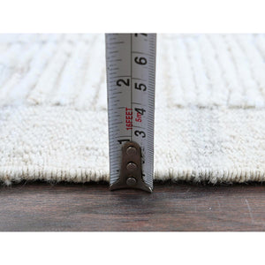 3'x5' Chiffon White, Moroccan Weave With Box Design, Textured Pile, Tone On Tone, Undyed Natural Wool, Hand Knotted, Oriental Rug FWR8298