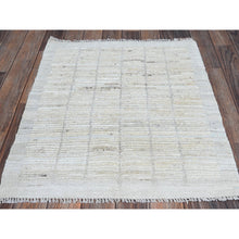 Load image into Gallery viewer, 2&#39;4&quot;x3&#39; Pearl White, Moroccan Weave With Squares Design, Textured Pile, Tone On Tone, Undyed Natural Wool, Hand Knotted, Sample, Mat, Oriental Rug FWR8316