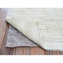 Load image into Gallery viewer, 2&#39;4&quot;x3&#39; Pearl White, Moroccan Weave With Squares Design, Textured Pile, Tone On Tone, Undyed Natural Wool, Hand Knotted, Sample, Mat, Oriental Rug FWR8316