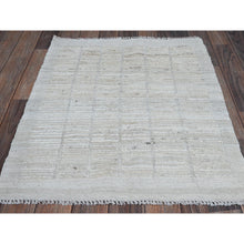 Load image into Gallery viewer, 2&#39;4&quot;x3&#39; Alabaster White, Hand Knotted, Moroccan Weave With Box Design, Textured Pile, Tone On Tone, Undyed Natural Wool, Mat, Sample, Oriental Rug FWR8322