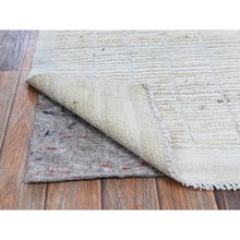 Load image into Gallery viewer, 2&#39;4&quot;x3&#39; Alabaster White, Hand Knotted, Moroccan Weave With Box Design, Textured Pile, Tone On Tone, Undyed Natural Wool, Mat, Sample, Oriental Rug FWR8322