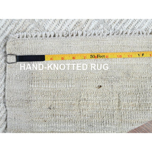 2'4"x3' Alabaster White, Hand Knotted, Moroccan Weave With Box Design, Textured Pile, Tone On Tone, Undyed Natural Wool, Mat, Sample, Oriental Rug FWR8322