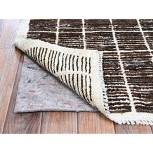 Load image into Gallery viewer, 2&#39;1&quot;x2&#39;7&quot; Chocolate Brown, Moroccan Weave with Grid Design, Textured Pile, Tone on Tone, Undyed Natural Wool, Hand Knotted, Sample, Mat, Oriental Rug FWR8328
