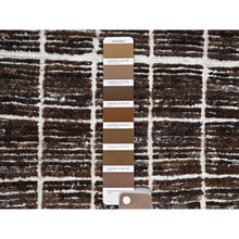 Load image into Gallery viewer, 2&#39;1&quot;x2&#39;7&quot; Chocolate Brown, Moroccan Weave with Grid Design, Textured Pile, Tone on Tone, Undyed Natural Wool, Hand Knotted, Sample, Mat, Oriental Rug FWR8328