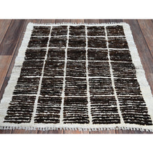 Load image into Gallery viewer, 2&#39;1&quot;x2&#39;7&quot; Chocolate Brown, Moroccan Weave With Box Design, Textured Pile, Undyed Natural Wool, Tone On Tone, Hand Knotted, Sample, Mat, Oriental Rug FWR8334