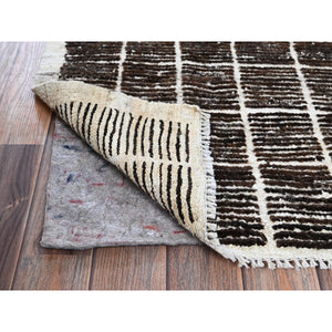 2'1"x2'7" Chocolate Brown, Moroccan Weave With Box Design, Textured Pile, Undyed Natural Wool, Tone On Tone, Hand Knotted, Sample, Mat, Oriental Rug FWR8334