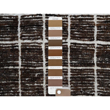 Load image into Gallery viewer, 2&#39;1&quot;x2&#39;7&quot; Chocolate Brown, Moroccan Weave With Box Design, Textured Pile, Undyed Natural Wool, Tone On Tone, Hand Knotted, Sample, Mat, Oriental Rug FWR8334