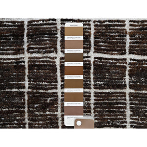 2'1"x2'7" Chocolate Brown, Moroccan Weave With Box Design, Textured Pile, Undyed Natural Wool, Tone On Tone, Hand Knotted, Sample, Mat, Oriental Rug FWR8334