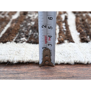 2'1"x2'7" Chocolate Brown, Moroccan Weave With Box Design, Textured Pile, Undyed Natural Wool, Tone On Tone, Hand Knotted, Sample, Mat, Oriental Rug FWR8334