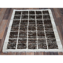 Load image into Gallery viewer, 2&#39;1&quot;x2&#39;8&quot; Chocolate Brown, Moroccan Weave With Grid Design, Textured Pile, Tone On Tone, Undyed Natural Wool, Hand Knotted, Mat, Sample, Oriental Rug FWR8340