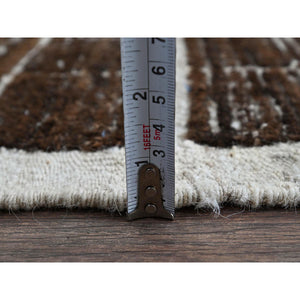 2'1"x2'8" Chocolate Brown, Moroccan Weave With Grid Design, Textured Pile, Tone On Tone, Undyed Natural Wool, Hand Knotted, Mat, Sample, Oriental Rug FWR8340