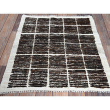 Load image into Gallery viewer, 2&#39;3&quot;x2&#39;8&quot; Chocolate Brown, Moroccan Weave With Grid Design, Textured Pile, Tone On Tone, Undyed Natural Wool, Hand Knotted, Sample, Mat, Oriental Rug FWR8346