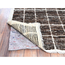 Load image into Gallery viewer, 2&#39;3&quot;x2&#39;8&quot; Chocolate Brown, Moroccan Weave With Grid Design, Textured Pile, Tone On Tone, Undyed Natural Wool, Hand Knotted, Sample, Mat, Oriental Rug FWR8346