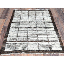 Load image into Gallery viewer, 2&#39;1&quot;x3&#39; Vista White, Moroccan Weave With Box Design, Tone On Tone, Textured Pile, Undyed Natural Wool, Hand Knotted, Sample, Mat, Oriental Rug FWR8358