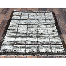 Load image into Gallery viewer, 2&#39;1&quot;x2&#39;10&quot; Cotton White, Moroccan Weave With Grid Design, Textured Pile, Undyed Natural Wool, Hand Knotted, Tone On Tone, Mat, Sample, Oriental Rug FWR8364