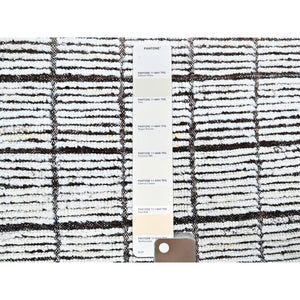 2'1"x2'10" Cotton White, Moroccan Weave With Grid Design, Textured Pile, Undyed Natural Wool, Hand Knotted, Tone On Tone, Mat, Sample, Oriental Rug FWR8364