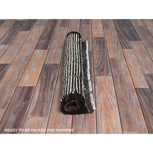 2'1"x2'10" Cotton White, Moroccan Weave With Grid Design, Textured Pile, Undyed Natural Wool, Hand Knotted, Tone On Tone, Mat, Sample, Oriental Rug FWR8364