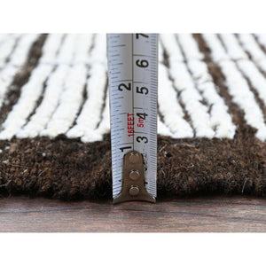 2'1"x2'10" Cotton White, Moroccan Weave With Grid Design, Textured Pile, Undyed Natural Wool, Hand Knotted, Tone On Tone, Mat, Sample, Oriental Rug FWR8364