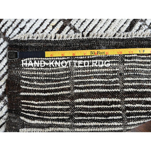 2'1"x2'10" Cotton White, Moroccan Weave With Grid Design, Textured Pile, Undyed Natural Wool, Hand Knotted, Tone On Tone, Mat, Sample, Oriental Rug FWR8364