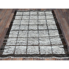 Load image into Gallery viewer, 2&#39;1&quot;x3&#39; Brilliant White, Moroccan Weave With Box Design, Textured Pile, Tone On Tone, Undyed Natural Wool, Hand Knotted, Mat, Sample, Oriental Rug FWR8370