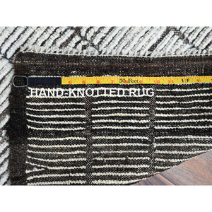 2'1"x2'8" Vista White, Tone On Tone, Moroccan Weave With Box Design, Textured Pile, Undyed Natural Wool, Hand Knotted, Mat, Sample, Oriental Rug FWR8376
