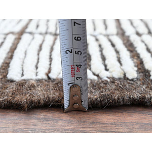 2'1"x2'8" Snow White, Moroccan Weave With Box Design, Tone On Tone, Textured Pile, Undyed Natural Wool, Hand Knotted, Mat, Sample, Oriental Rug FWR8382